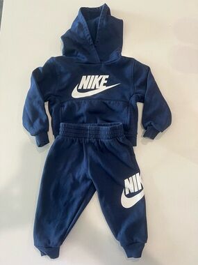 Nike Kids Navy Blue Hoodie & Joggers Set with White Logos